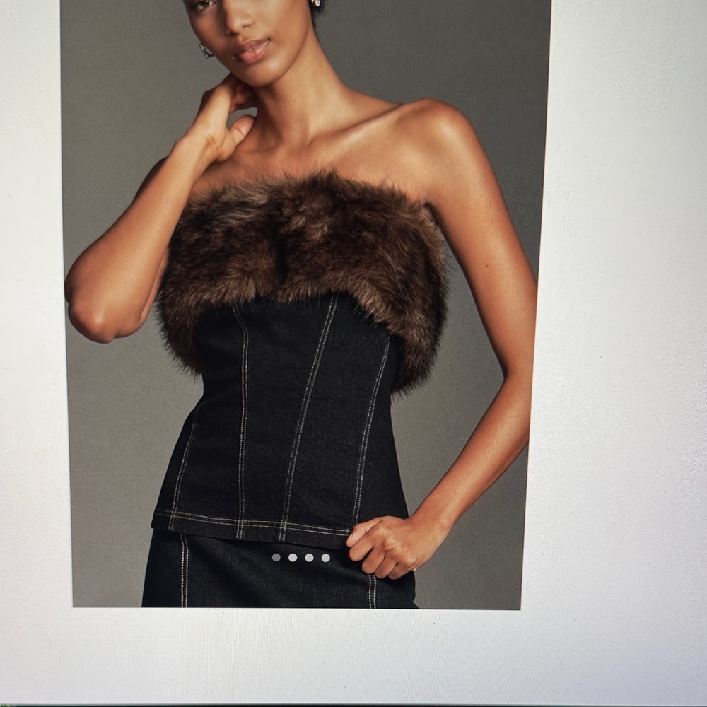 Pilcro 💙🖤🤎dark denim Top with Brown Faux Fur Trim